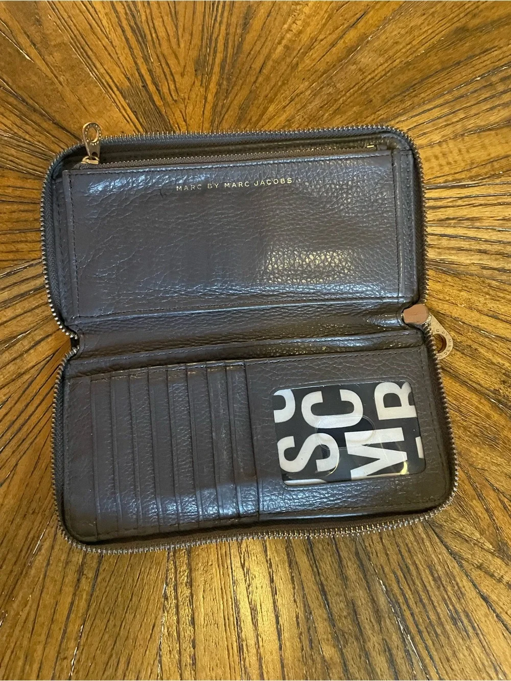 Marc by Marc Jacobs Grey Leather Zip Wallet with Gold Plaque